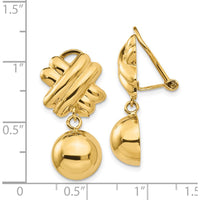 14K Yellow Gold Non-Pierced Fancy Ball Drop Earrings - Elegant Hollow Design by Oro Pregiato