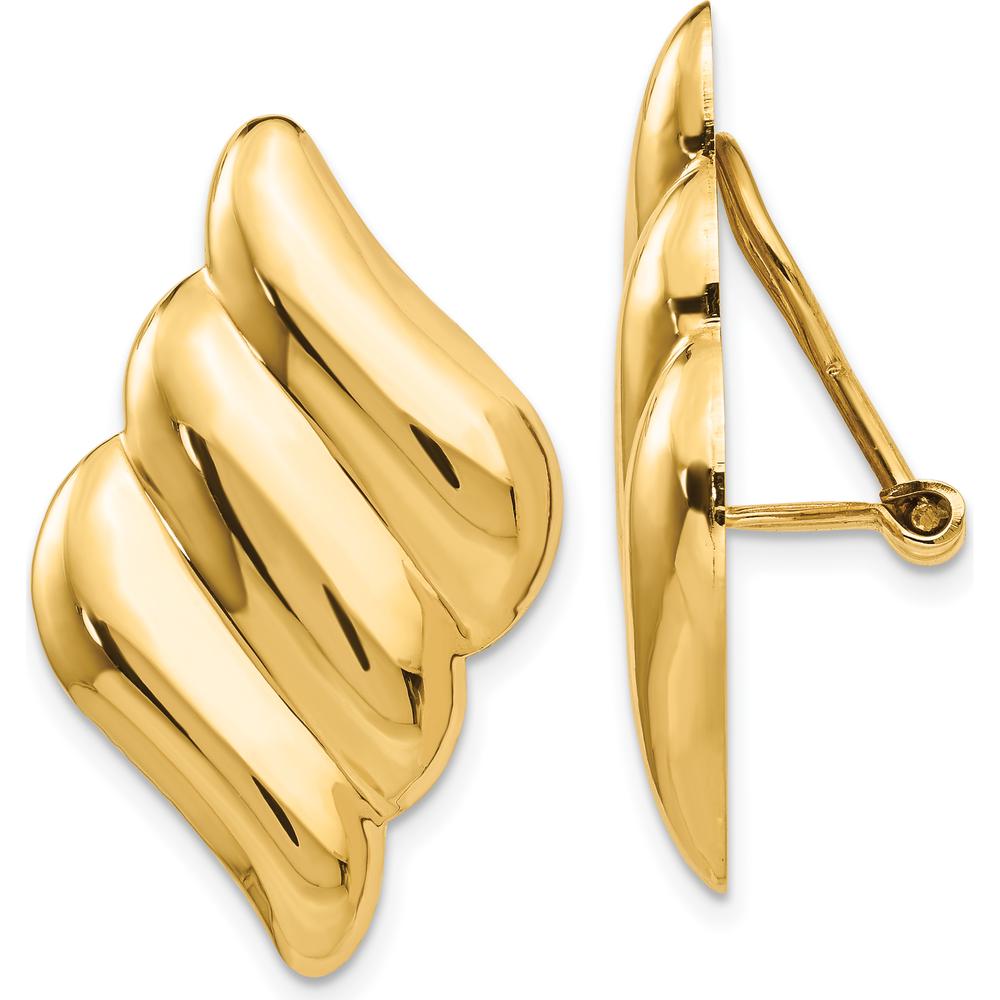 14K Yellow Gold Non-Pierced Fancy Button Earrings with Polished Finish - 30mm Length, 19mm Width by Oro Pregiato