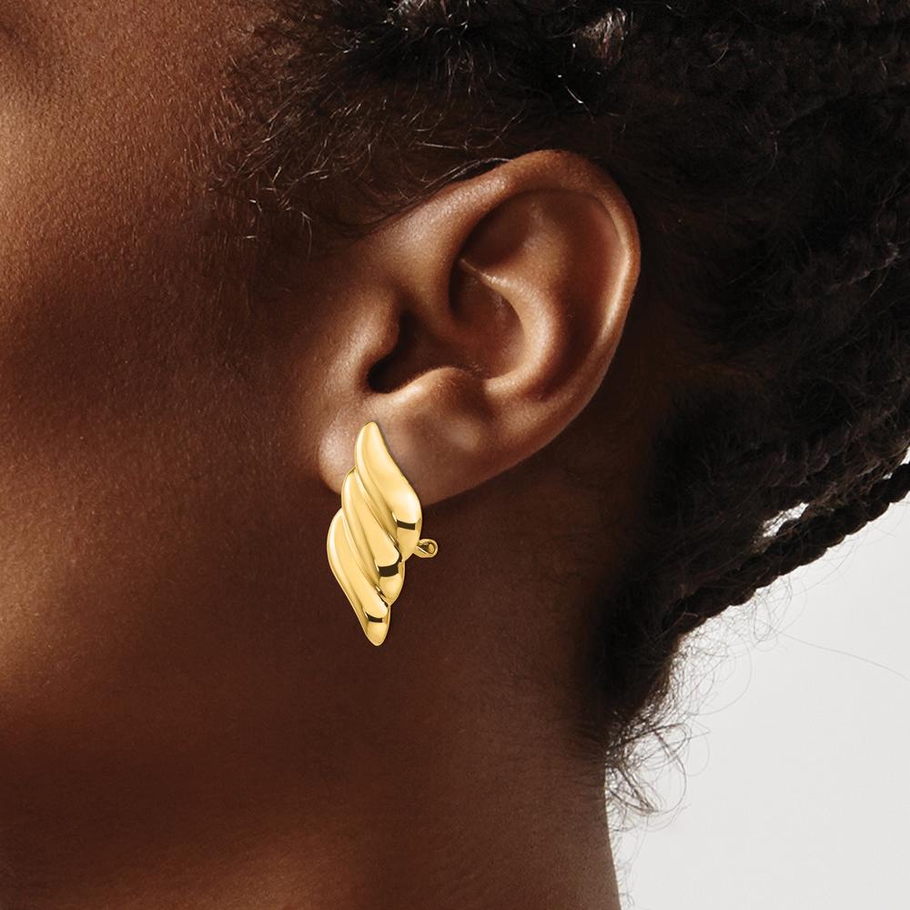 14K Yellow Gold Non-Pierced Fancy Button Earrings with Polished Finish - 30mm Length, 19mm Width by Oro Pregiato