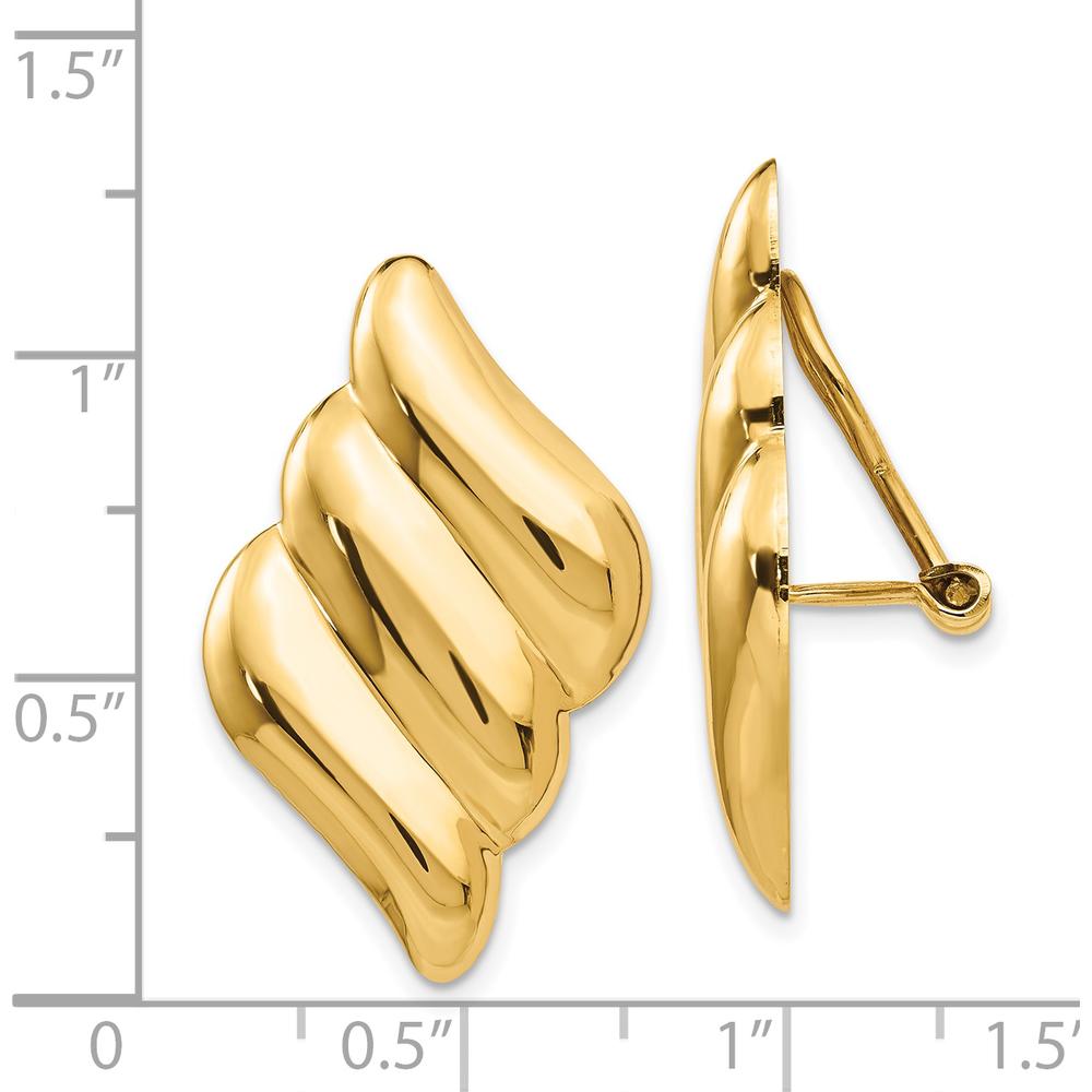 14K Yellow Gold Non-Pierced Fancy Button Earrings with Polished Finish - 30mm Length, 19mm Width by Oro Pregiato