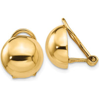 14K Yellow Gold Non-Pierced Half Ball Button Earrings with Omega Back Closure by Oro Pregiato