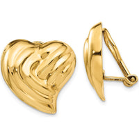 14K Yellow Gold Non-Pierced Hollow Heart Button Earrings - Polished Finish by Oro Pregiato