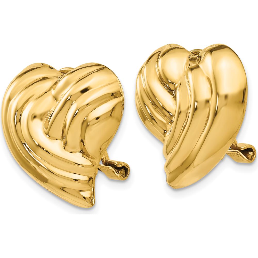 14K Yellow Gold Non-Pierced Hollow Heart Button Earrings - Polished Finish by Oro Pregiato