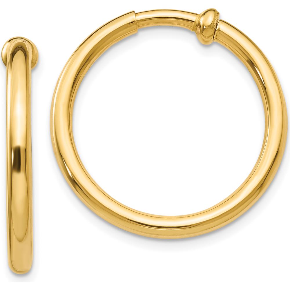 14K Yellow Gold Non-Pierced Hollow Hoop Earrings - 20mm by Oro Pregiato