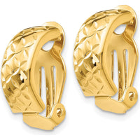 14K Yellow Gold Non-Pierced J-Hoop Earrings with Diamond-Cut Texture - 18mm Length by Oro Pregiato