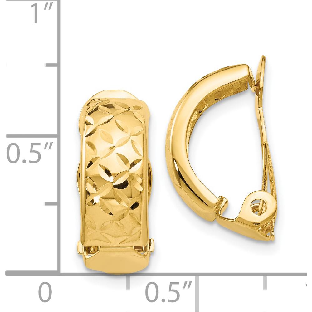 14K Yellow Gold Non-Pierced J-Hoop Earrings with Diamond-Cut Texture - 18mm Length by Oro Pregiato