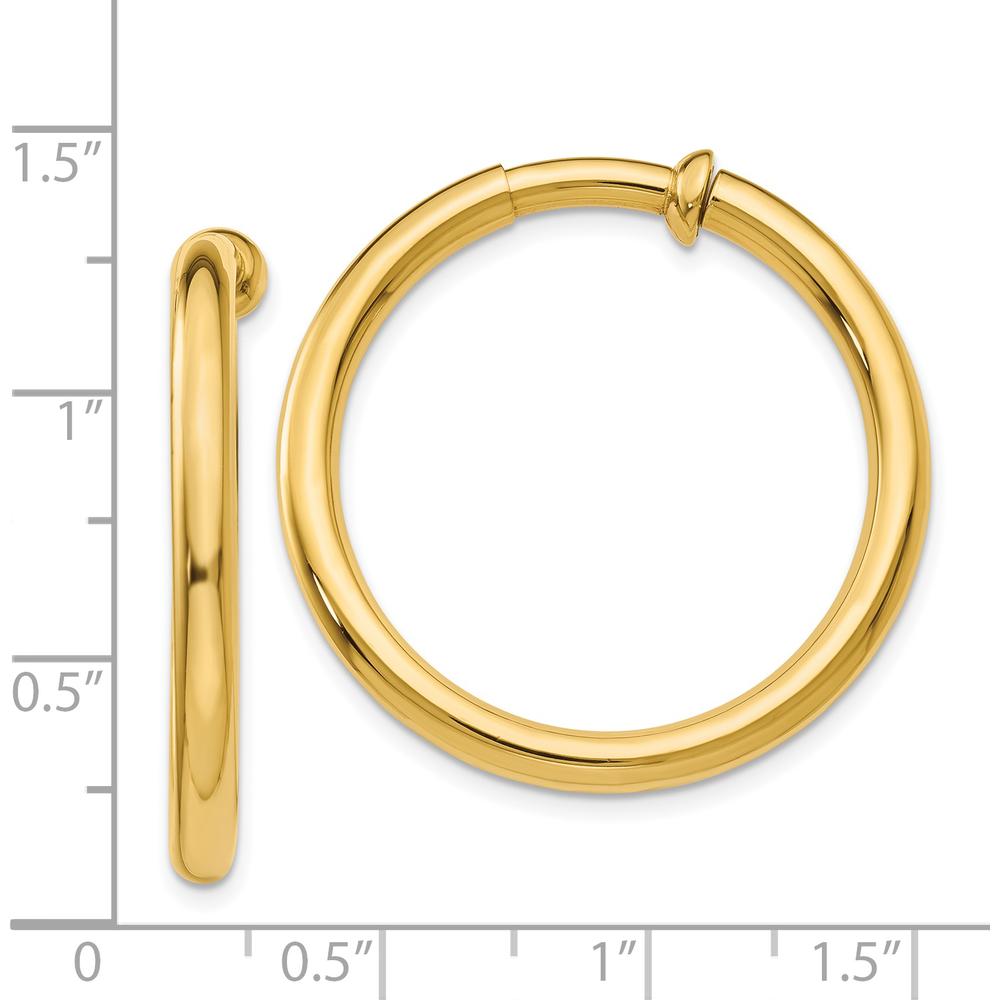 14K Yellow Gold Non-Pierced Large Hoop Earrings with Polished Finish - 25mm by Oro Pregiato
