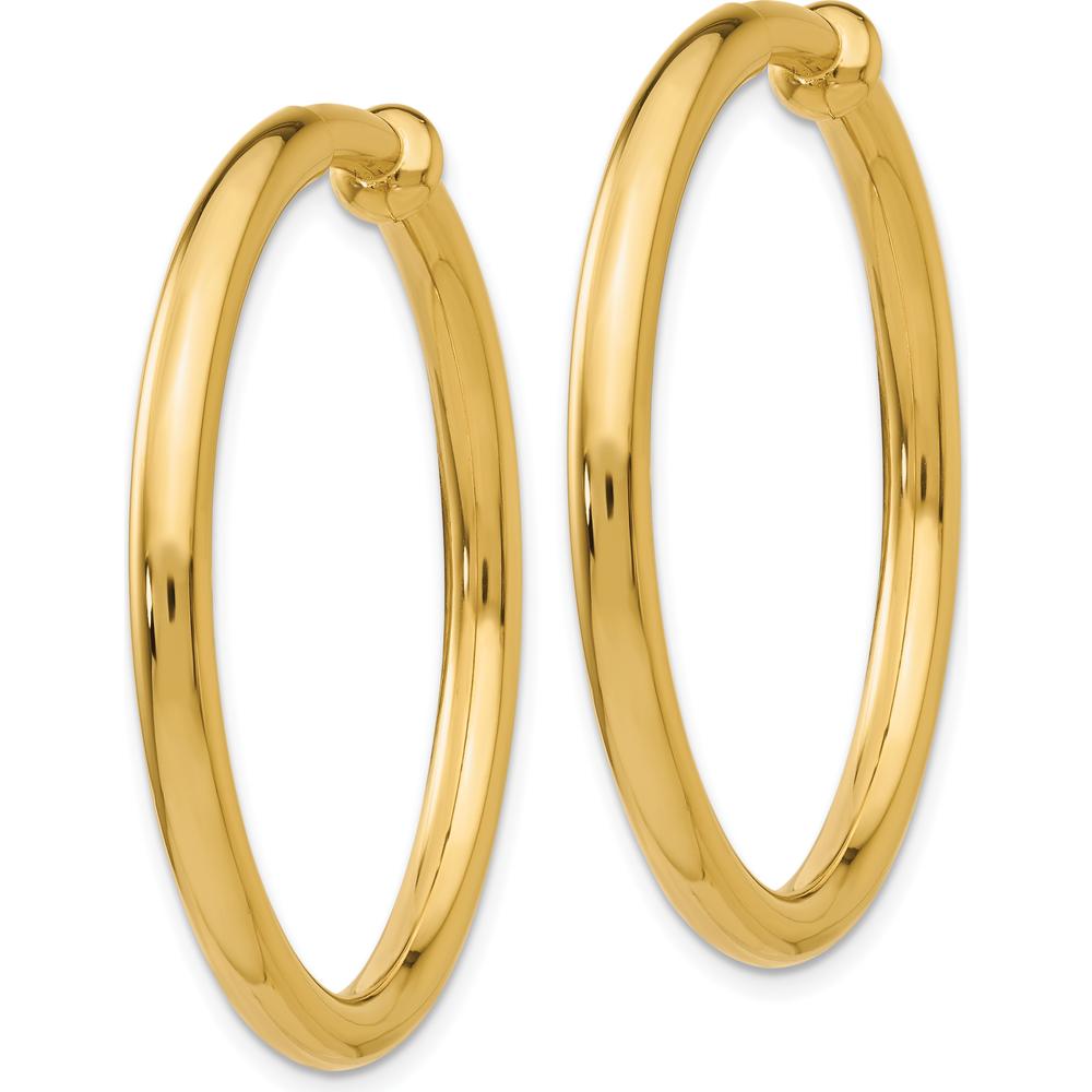 14K Yellow Gold Non-Pierced Medium Hoop Earrings - Polished Finish by Oro Pregiato