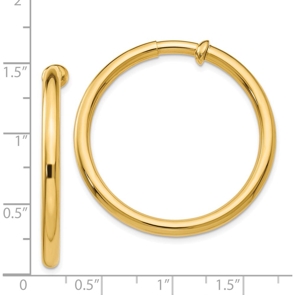 14K Yellow Gold Non-Pierced Medium Hoop Earrings - Polished Finish by Oro Pregiato