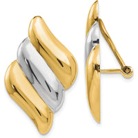 14K Yellow Gold Non-Pierced Omega Back Button Earrings with Rhodium Accents by 0