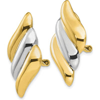 14K Yellow Gold Non-Pierced Omega Back Button Earrings with Rhodium Accents by 0