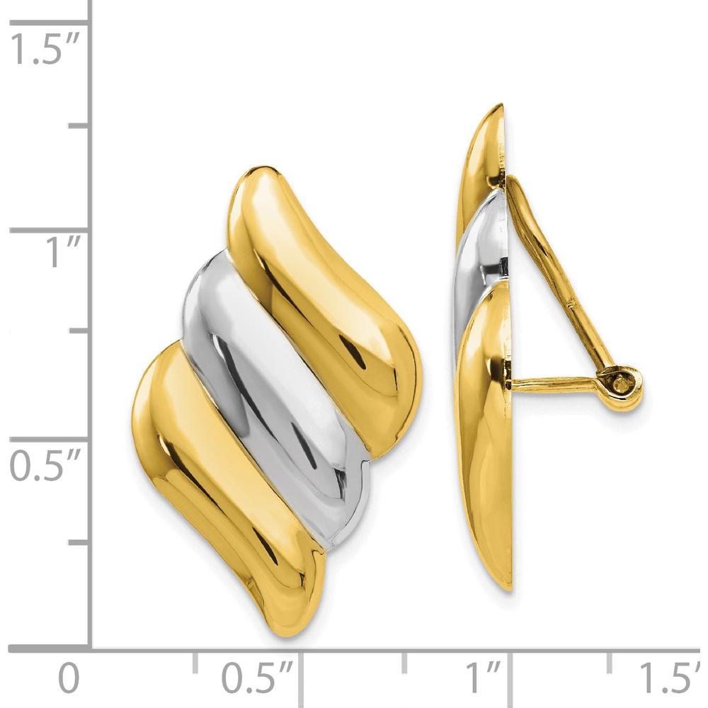 14K Yellow Gold Non-Pierced Omega Back Button Earrings with Rhodium Accents by 0