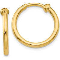 14K Yellow Gold Non-Pierced Small Hoop Earrings - Polished Finish 15mm by Oro Pregiato