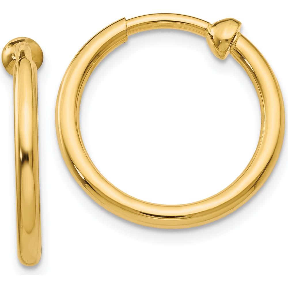 14K Yellow Gold Non-Pierced Small Hoop Earrings - Polished Finish 15mm by Oro Pregiato
