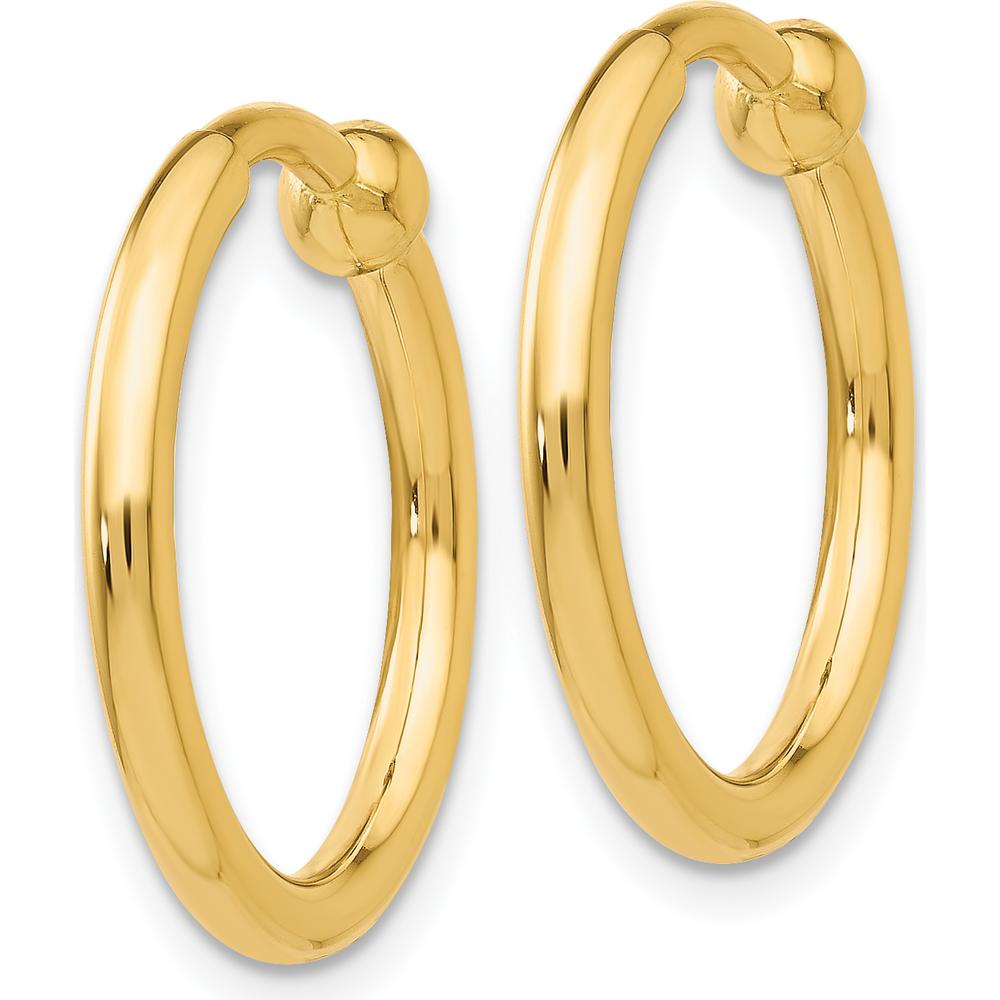 14K Yellow Gold Non-Pierced Small Hoop Earrings - Polished Finish 15mm by Oro Pregiato