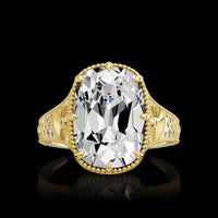 14K Yellow Gold North-South Antique Cushion Cut Lab Diamond Ring - 7.61 Carat Center Stone, 7.74 Carat Total Diamond Weight with Milgrain Detail and Split Shank - Covaloro Fine Jewelry