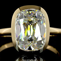 14K Yellow Gold North-South Bezel Set Antique Cushion Cut Lab Diamond Solitaire Ring - 3.88 Carats Total Diamond Weight F VVS2 IGI Certified - Covaloro Fine Jewelry