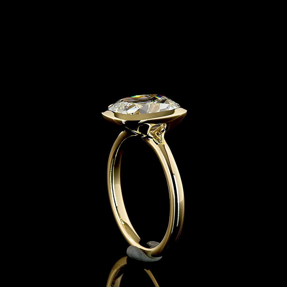 14K Yellow Gold North-South Bezel Set Antique Cushion Cut Lab Diamond Solitaire Ring - 3.88 Carats Total Diamond Weight F VVS2 IGI Certified - Covaloro Fine Jewelry