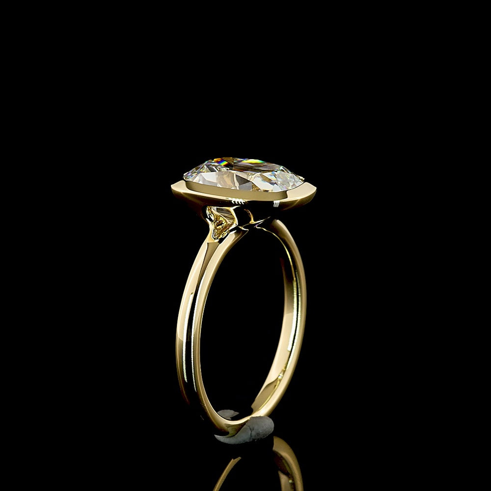 14K Yellow Gold North-South Bezel Set Antique Cushion Cut Lab Diamond Solitaire Ring - 3.88 Carats Total Diamond Weight F VVS2 IGI Certified - Covaloro Fine Jewelry