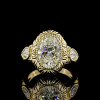14K Yellow Gold North-South Bezel Set Oval Lab Diamond Ring with Pear Shape Side Stones - 3.68 Carat Total Weight - Covaloro Fine Jewelry