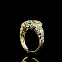 14K Yellow Gold North-South Bezel Set Oval Lab Diamond Ring with Pear Shape Side Stones - 3.68 Carat Total Weight - Covaloro Fine Jewelry