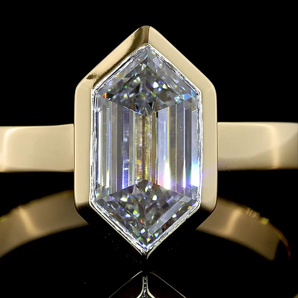 14K Yellow Gold North-South Bezel Set Step Marquise Cut Lab Diamond Solitaire Ring - 2.12 Carat D VVS2 - Covaloro Fine Jewelry