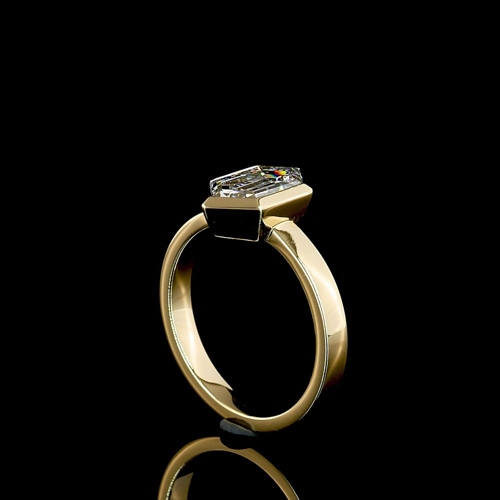 14K Yellow Gold North-South Bezel Set Step Marquise Cut Lab Diamond Solitaire Ring - 2.12 Carat D VVS2 - Covaloro Fine Jewelry
