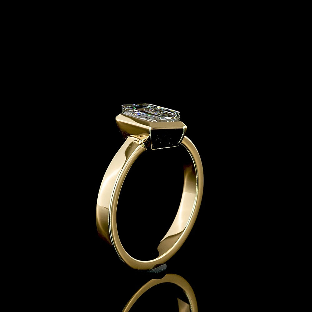 14K Yellow Gold North-South Bezel Set Step Marquise Cut Lab Diamond Solitaire Ring - 2.12 Carat D VVS2 - Covaloro Fine Jewelry
