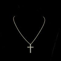 14K Yellow Gold North-South Cross Pendant with 2.22 Carat Emerald Cut Lab Grown Diamonds - E-F Color VS Clarity - Covaloro Fine Jewelry