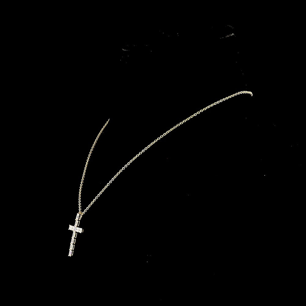 14K Yellow Gold North-South Cross Pendant with 2.22 Carat Emerald Cut Lab Grown Diamonds - E-F Color VS Clarity - Covaloro Fine Jewelry