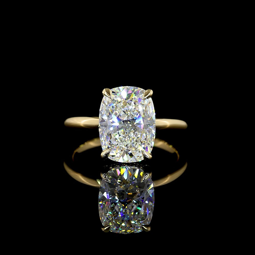 14K Yellow Gold North-South Cushion Brilliant Hidden Halo Ring with 4.05 Carat D VVS2 Lab Diamond and 0.10 Carat Diamond Accents - IGI Certified - Covaloro Fine Jewelry