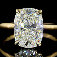 14K Yellow Gold North-South Cushion Brilliant Hidden Halo Ring with 4.05 Carat D VVS2 Lab Diamond and 0.10 Carat Diamond Accents - IGI Certified - Covaloro Fine Jewelry