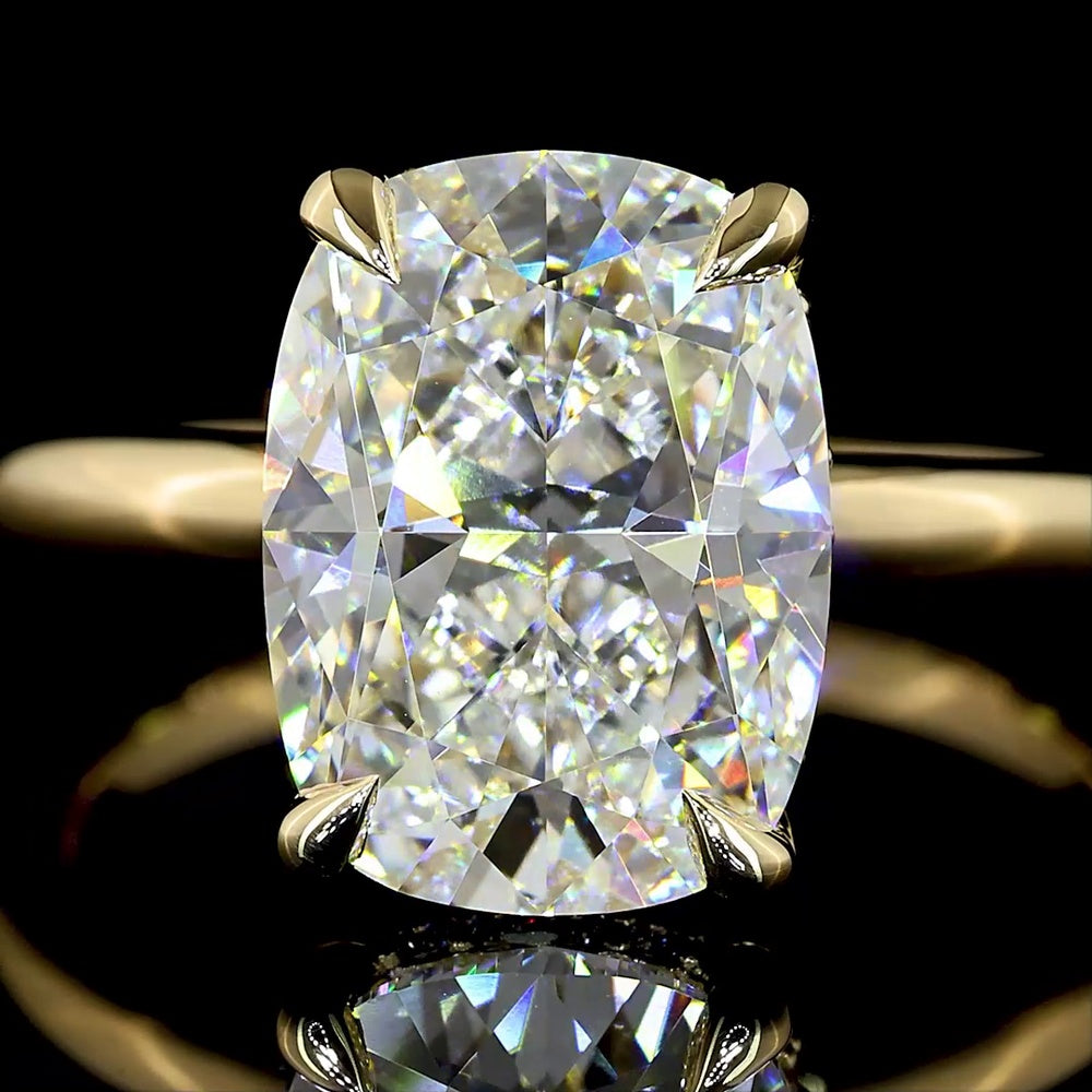 14K Yellow Gold North-South Cushion Brilliant Hidden Halo Ring with 4.05 Carat D VVS2 Lab Diamond and 0.10 Carat Diamond Accents - IGI Certified - Covaloro Fine Jewelry