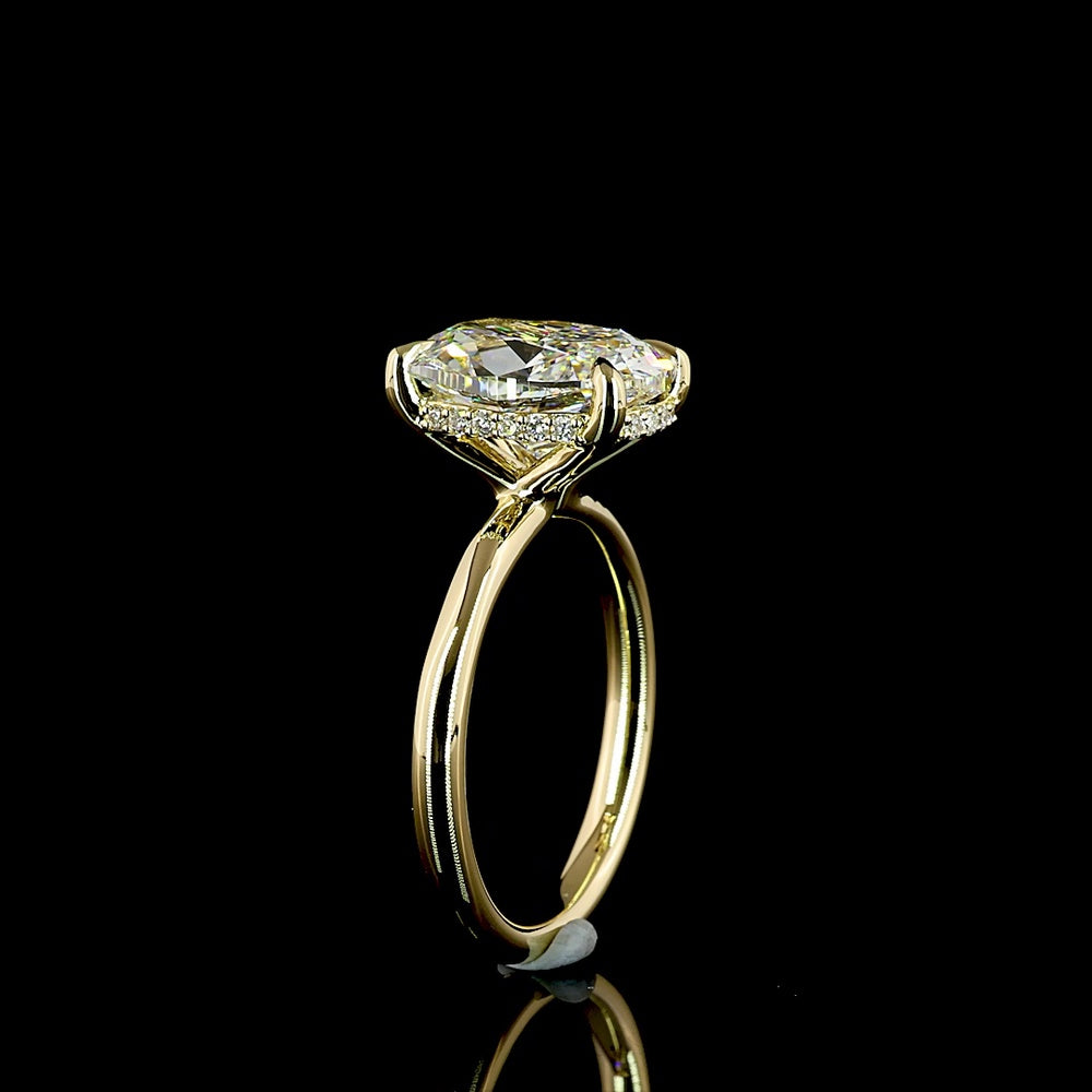 14K Yellow Gold North-South Cushion Brilliant Hidden Halo Ring with 4.05 Carat D VVS2 Lab Diamond and 0.10 Carat Diamond Accents - IGI Certified - Covaloro Fine Jewelry
