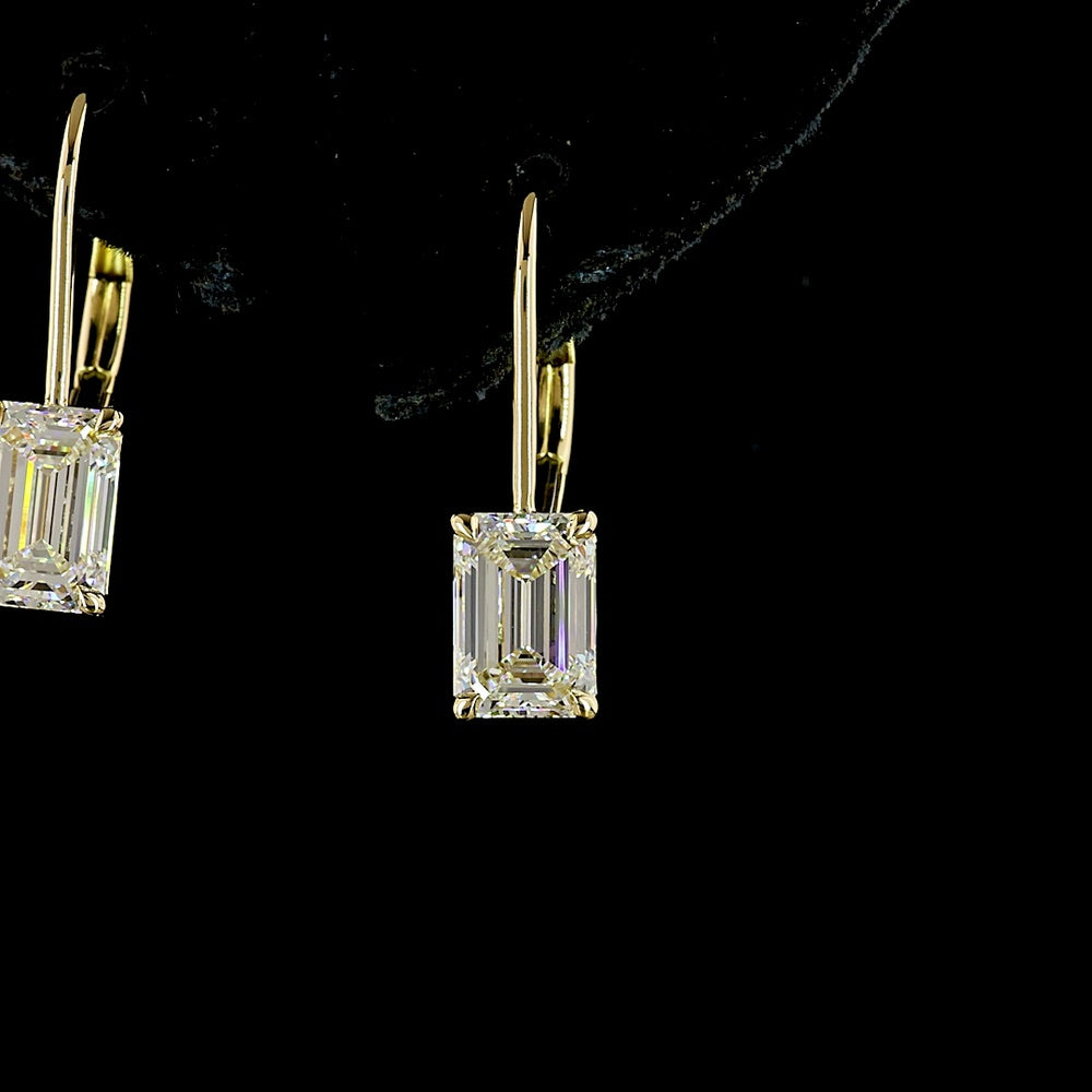 14K Yellow Gold North-South Drop Earrings with Emerald Cut Lab Diamonds - 2.13 Carats Total Diamond Weight - Covaloro Fine Jewelry