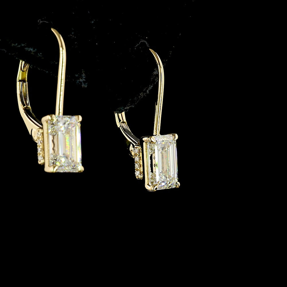 14K Yellow Gold North-South Drop Earrings with Emerald Cut Lab Diamonds - 2.13 Carats Total Diamond Weight - Covaloro Fine Jewelry