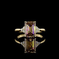 14K Yellow Gold North-South Emerald Cut Lab Created Color Stone Ring with Brilliant Cut Diamond Accents - 3.02 Carat Center Stone, 3.14 Total Carat Weight, IGI Certified - Covaloro Fine Jewelry