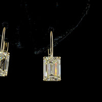 14K Yellow Gold North-South Emerald Cut Lab Diamond Drop Earrings with Brilliant Accents - 3.16 Total Carat Weight - Covaloro Fine Jewelry