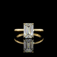 14K Yellow Gold North-South Emerald Cut Lab Diamond Hidden Halo Engagement Ring with D VVS2 Center and E VS1 Halo - 2.17 Carats Total Diamond Weight - Covaloro Fine Jewelry