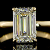 14K Yellow Gold North-South Emerald Cut Lab Diamond Hidden Halo Engagement Ring with D VVS2 Center and E VS1 Halo - 2.17 Carats Total Diamond Weight - Covaloro Fine Jewelry