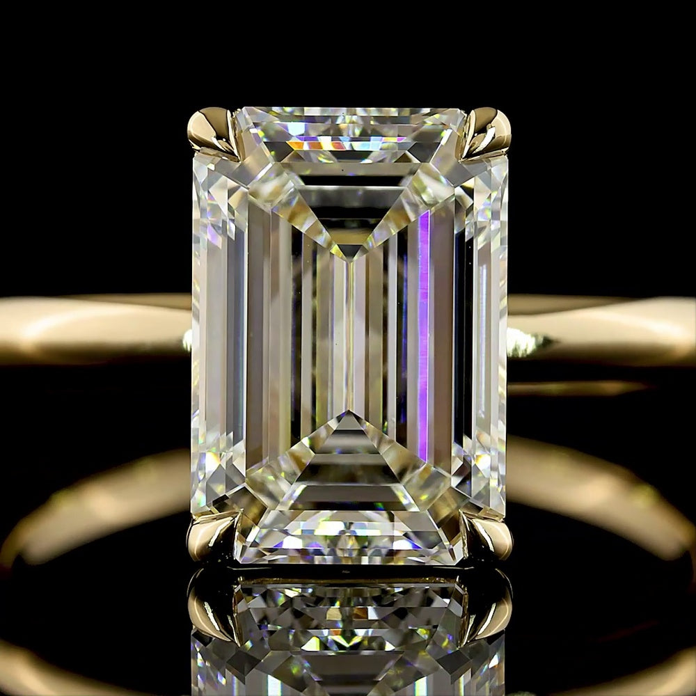 14K Yellow Gold North-South Emerald Cut Lab Diamond Solitaire Ring - 3.23 Carat Total Weight, E-F Color VS1 Clarity, IGI Certified - Covaloro Fine Jewelry