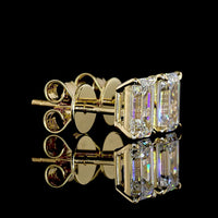 14K Yellow Gold North-South Emerald Cut Lab Diamond Stud Earrings - 2.52 Carat Total Weight D VVS1/VVS2 GIA Certified - Covaloro Fine Jewelry