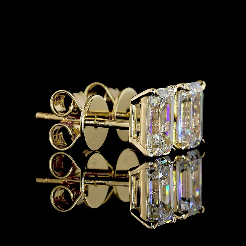 14K Yellow Gold North-South Emerald Cut Lab Diamond Stud Earrings - 2.52 Carat Total Weight D VVS1/VVS2 GIA Certified - Covaloro Fine Jewelry