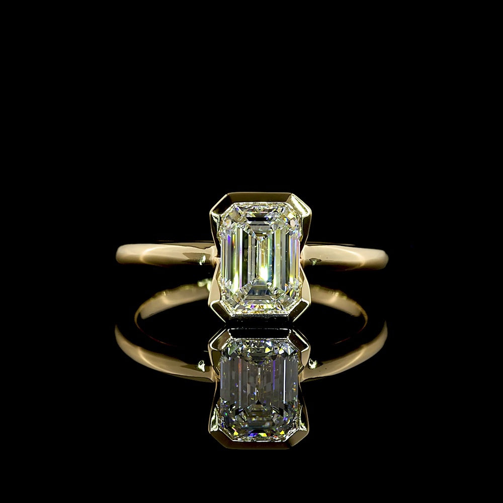 14K Yellow Gold North-South Half Bezel Solitaire Ring with 1.23 Carat Emerald Cut Lab Diamond - E-F Color, IF Clarity, IGI Certified - Covaloro Fine Jewelry