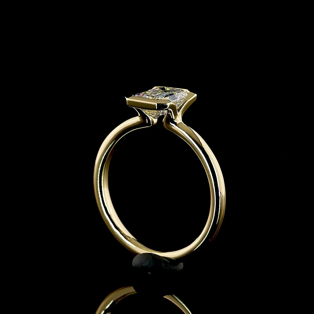 14K Yellow Gold North-South Half Bezel Solitaire Ring with 1.23 Carat Emerald Cut Lab Diamond - E-F Color, IF Clarity, IGI Certified - Covaloro Fine Jewelry