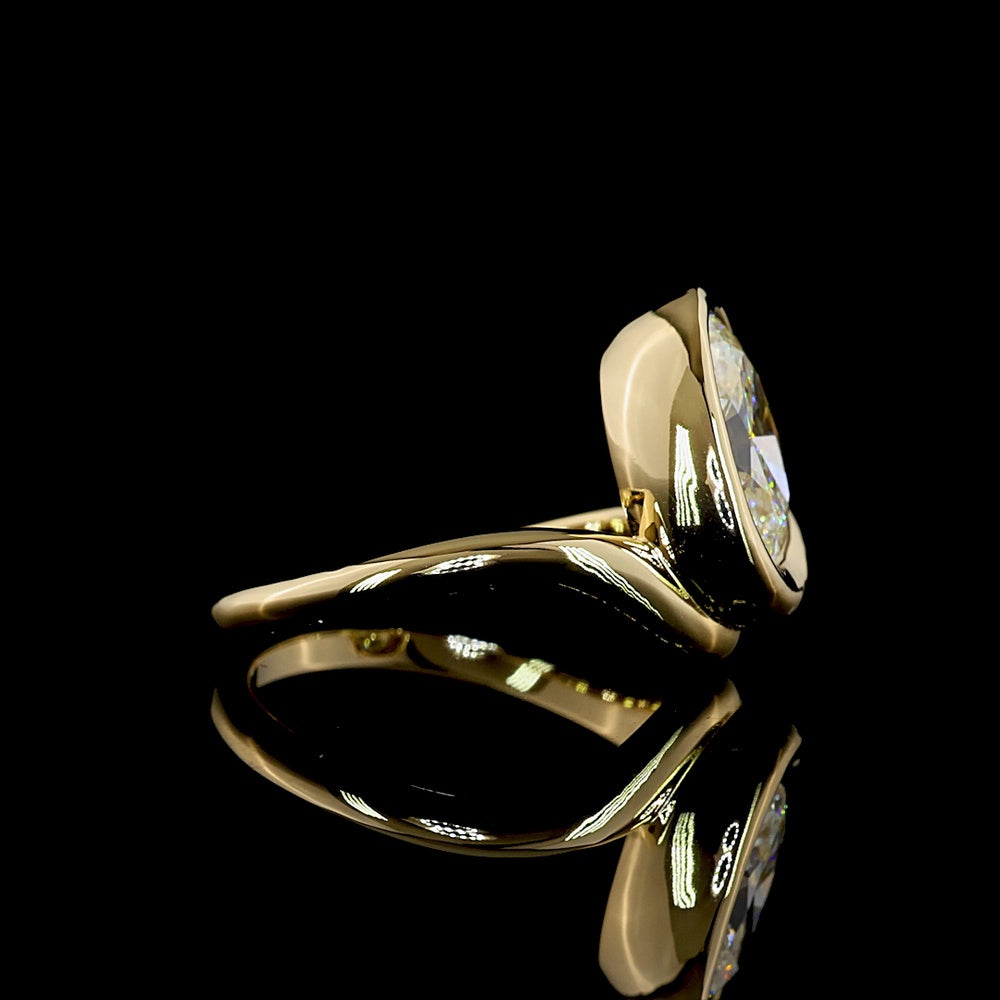 14K Yellow Gold North-South Half Bezel Solitaire Ring with 2.50 Carat Oval Cut Lab Diamond - E-F Color VS1 Clarity - Covaloro Fine Jewelry