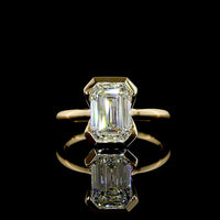 14K Yellow Gold North-South Half Bezel Solitaire Ring with 2.70 Carat IGI Certified Emerald Cut Lab Diamond - E-F Color, VVS2 Clarity - Covaloro Fine Jewelry