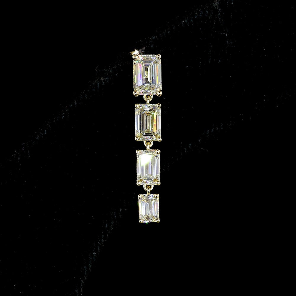 14K Yellow Gold North-South Hanging Earrings with 2.61 Carat Total Weight Emerald Cut Lab Diamonds - F VS2 & E VS1 - Covaloro Fine Jewelry