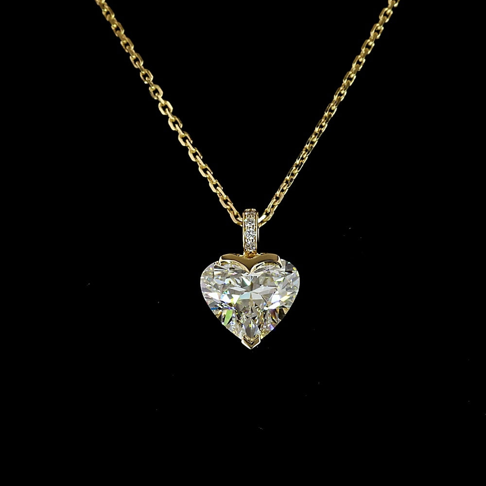 14K Yellow Gold North-South Heart Shaped Solitaire Pendant with Half Bezel Set Lab Diamond - 1.51 Carats Center, 1.53 Carats Total Diamond Weight - Covaloro Fine Jewelry