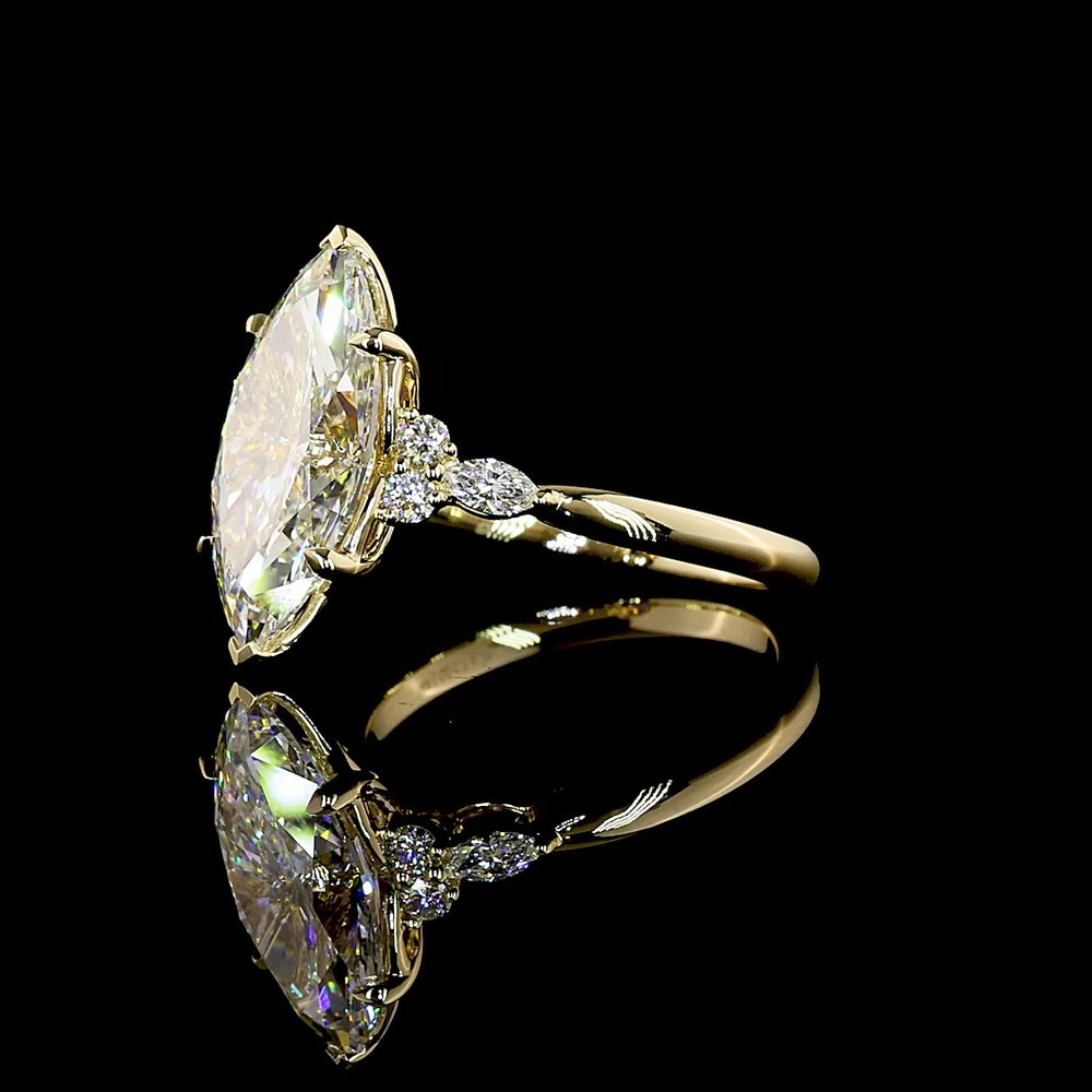 14K Yellow Gold North-South Marquise Cut Lab Diamond Ring with G VS1 Center and Accent Stones - 4.76 Carat Total Diamond Weight - Covaloro Fine Jewelry